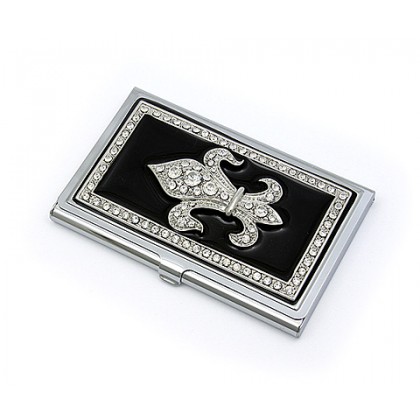 Business Card Holder - 12 PCS Rhinestone Fleur De Lis - Black - CH-GC1012BK